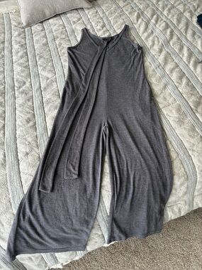 Sleeveless Wide-Leg Charcoal Jumpsuit with Self-Tie